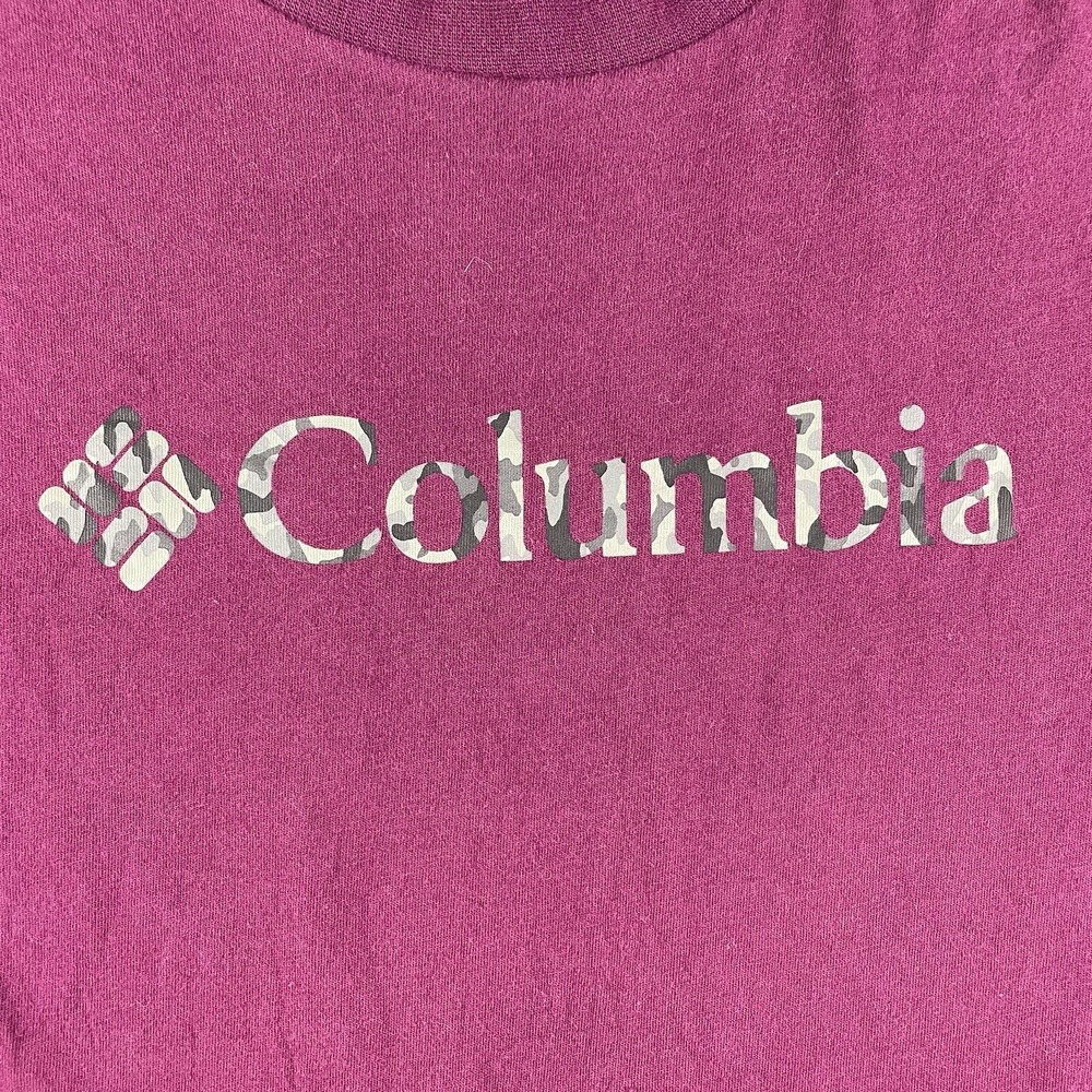 Columbia Crop Top Womens Small Cotton T Shirt Purple Graphic Short Sleeve Ladies